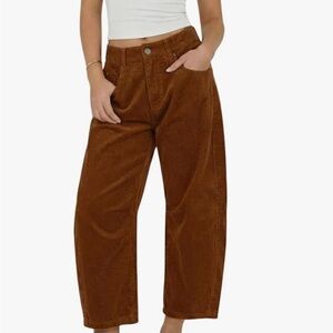 Amazon Women's Barrel Leg Corduroy Pants - Brown